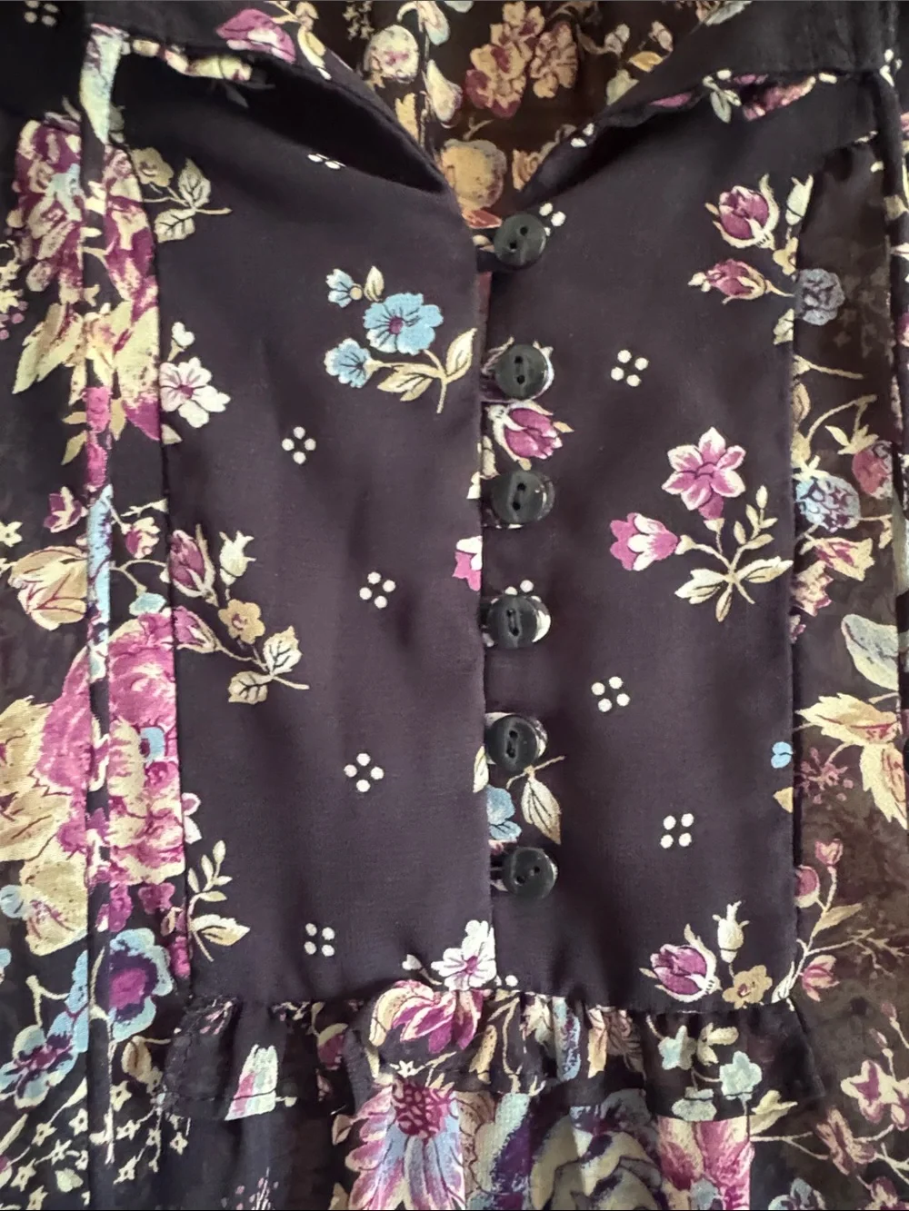 LOFT Navy Floral Puff-Sleeve Peasant Blouse